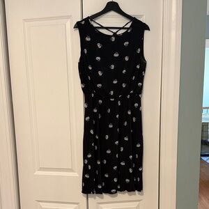 LOFT Black Sleeveless Midi Dress with White Floral Print